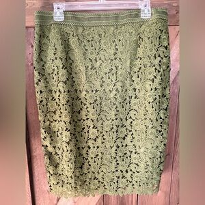 Ann Taylor Green Lace Pencil Skirt Size 10